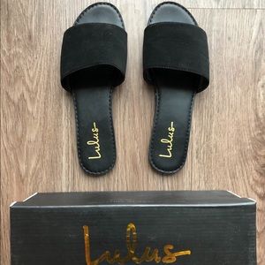 Lulu’s Velvet/Suede Black Slide Flat Sandal